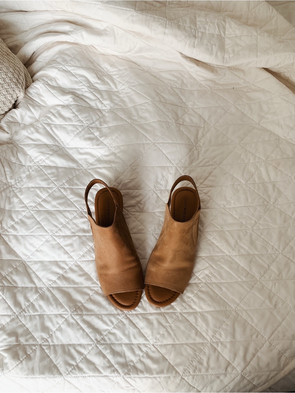Lucky Brand Tan Leather Wedge Slingback Sandals